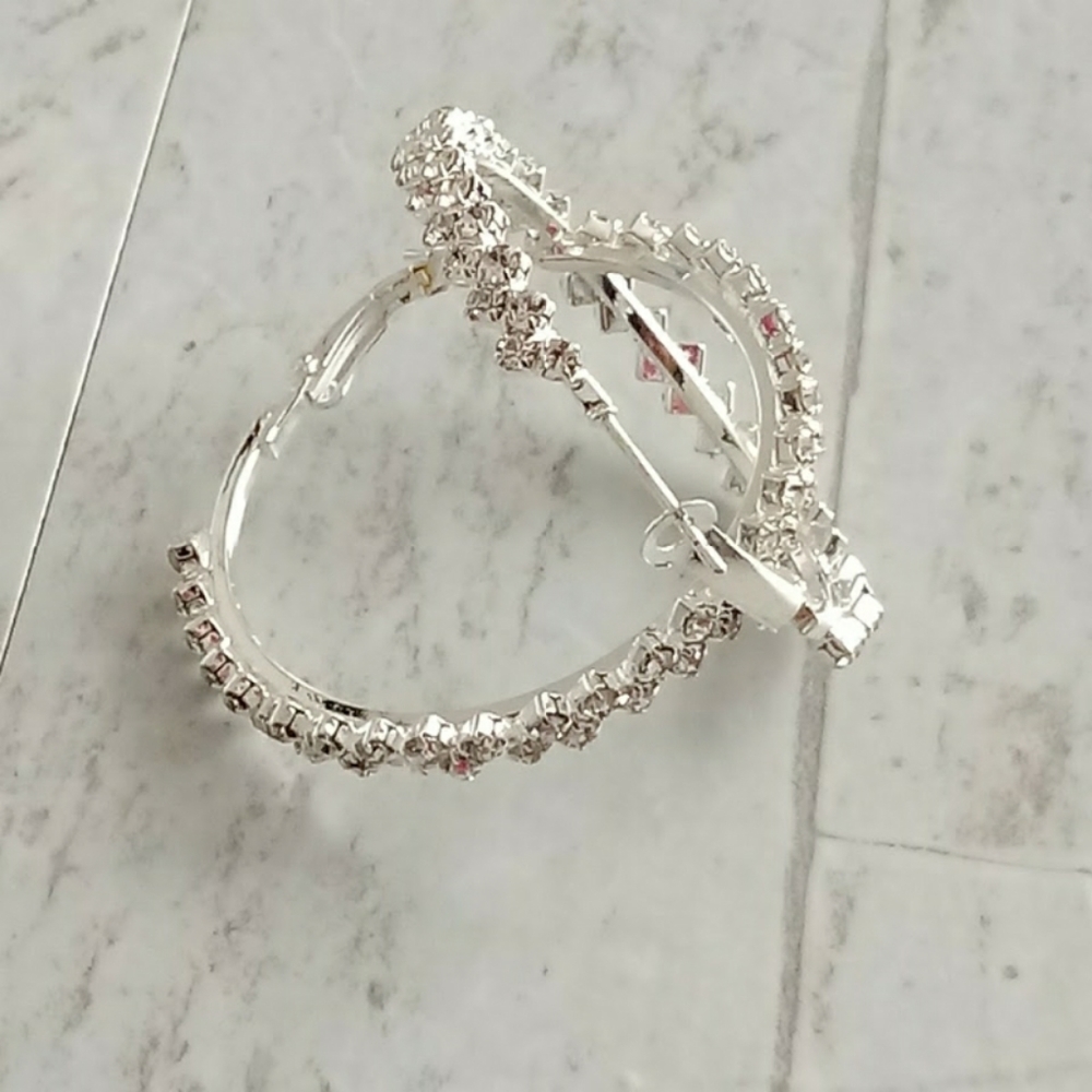 NEW CRYSTAL HOOP EARRINGS 1-1/2" DIAMETER - Picture 3 of 3